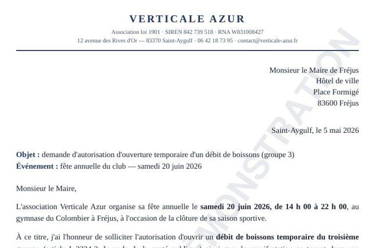 Aperçu — Demande d'autorisation de buvette — Verticale Azur