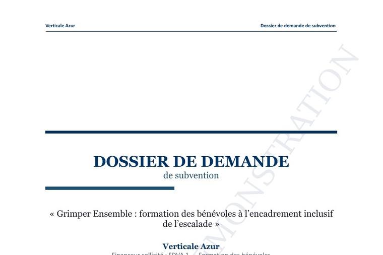 Aperçu — Dossier de demande de subvention — Verticale Azur