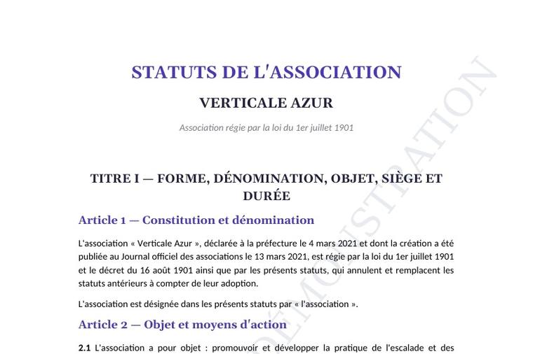 Aperçu — Statuts loi 1901 — Verticale Azur